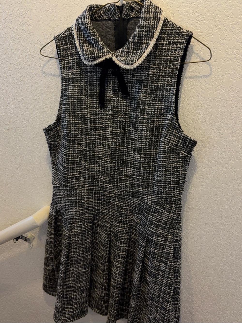 SHEIN Black & White Tweed Pearl Collar Dress